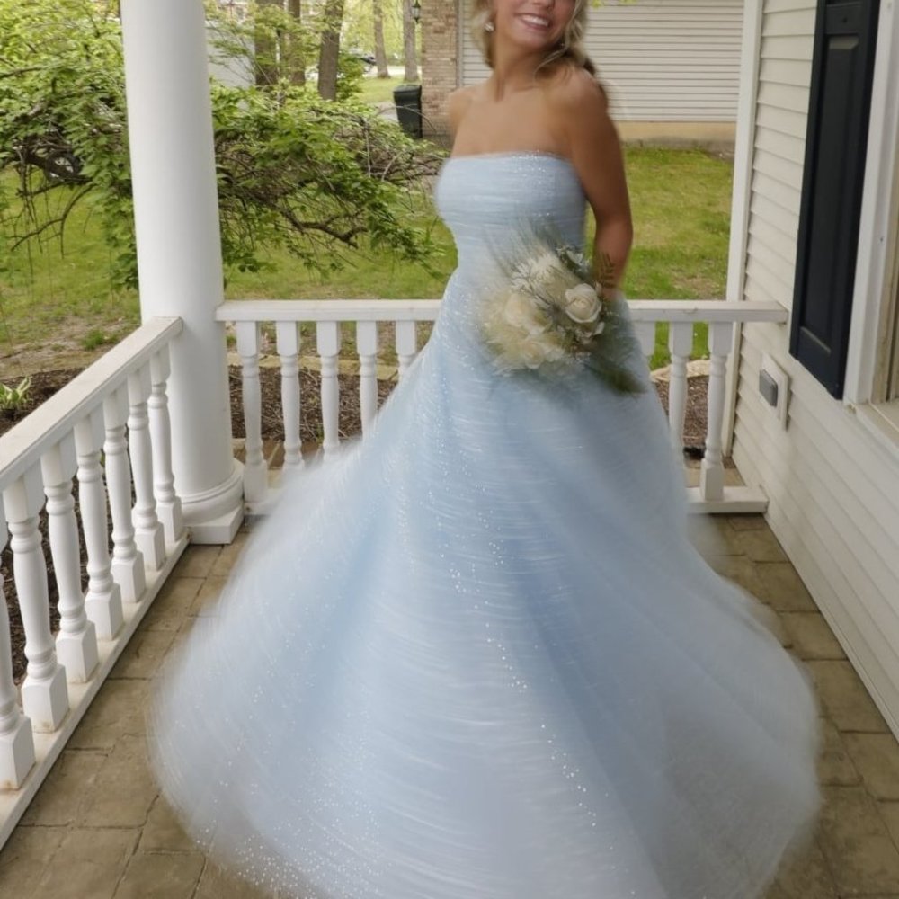 Sherri Hill sparkly light blue prom/formal dress (strapless or straps)